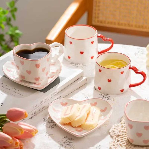 Creative INS Style Cute Coffee mug Tea Cup Hand Painted Love Heart Ceramics Milk Cups Coffee Cups For Home office Tableware Gift Y240813