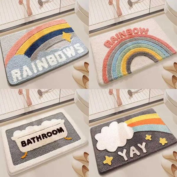 Rainbow bathroom mat absorbent floor mat anti slip entrance door side bathtub door mat carpet bath cashmere imitation mat R B0w9 W240815