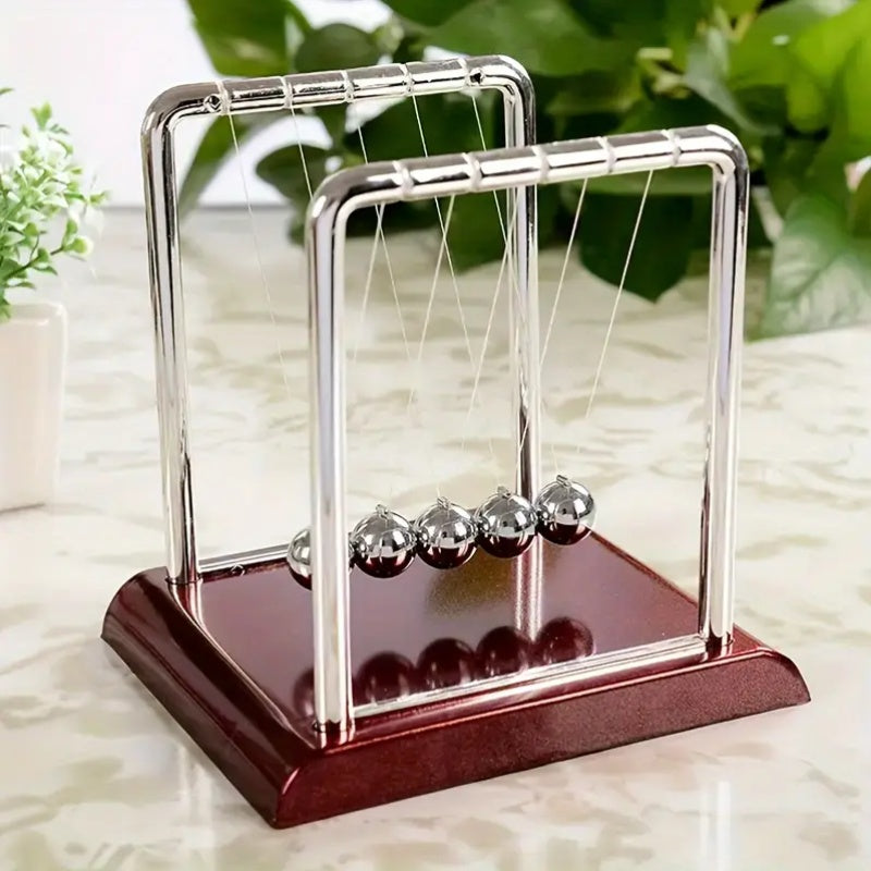 TEMU Cradle With 5 Balls - Tabletop Physics Ball Collision Model, Red Wooden Base, Office & Home Desk Decor, Party Centerpiece, No Batteries Required