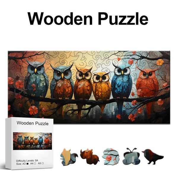 Owl Family Wooden Puzzle Unique Irregular Shaped Wooden Puzzle - Creative Gift for Teenagers and Advertisements Y250108