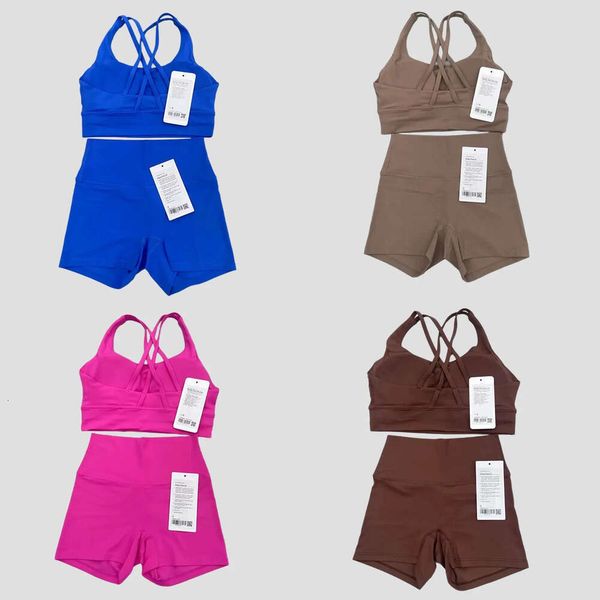 Two Pieces Women Yoga Set Backcross Sport lululies lemenly Bra Fiess Tank Top High Waisted Workout Tights Biker Gym Shorts Tracuits Activewe