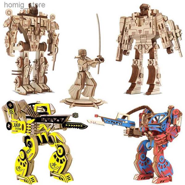 3D Puzzles Mechanical Armor Boys 3D Wooden Robot Puzzle Wood Jigsaw Kendo DIY Indoor Handmade Educational Toys For Children Kids Adults Y240