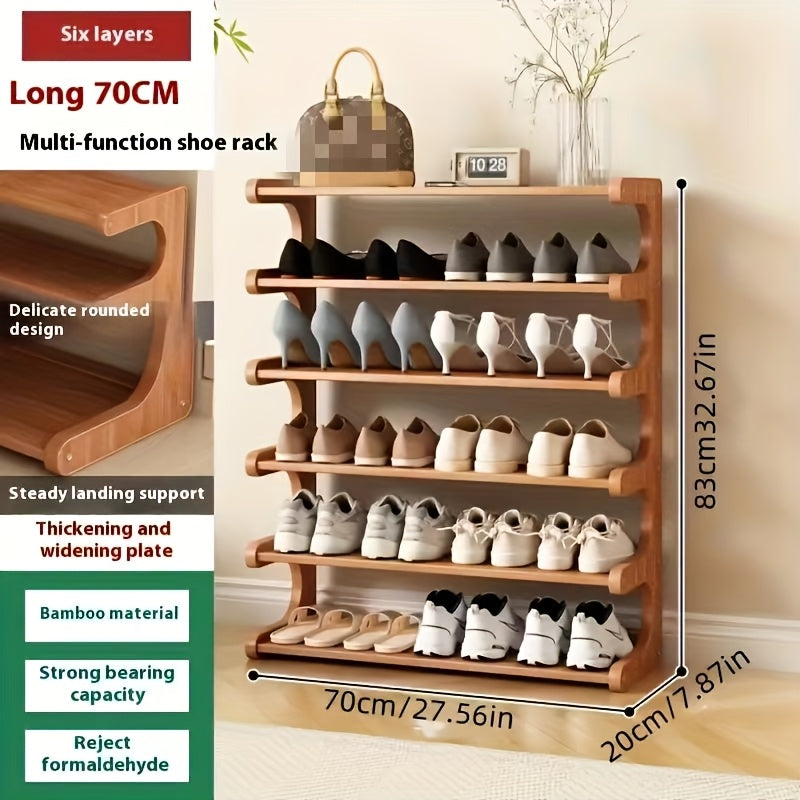 TEMU Space-saving Bamboo Shoe Rack - , Freestanding Organizer With Wood Grain Finish For Dorms & , Easy Assembly, Brown