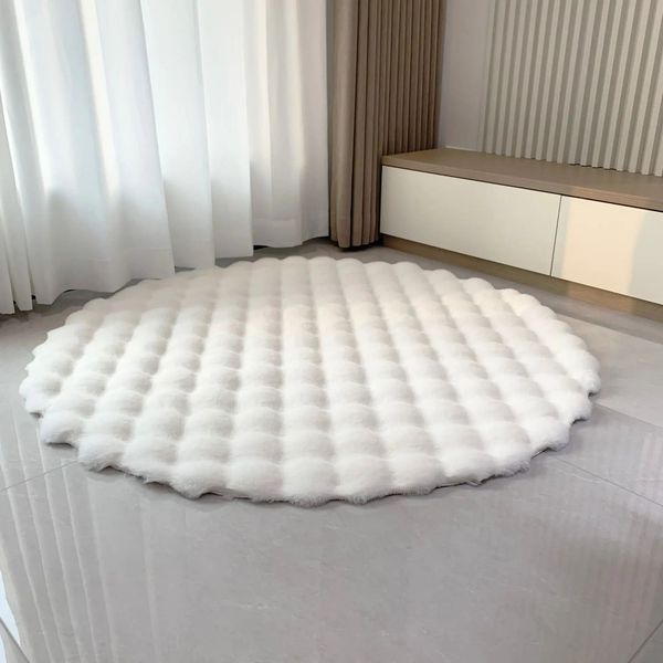 Rabbit Hair Bubble Velvet Carpet Round Soft Fluffy Plush Fur Carpet rens Bedroom Mat Coffee Table Foot Mat Home Decoration 241216