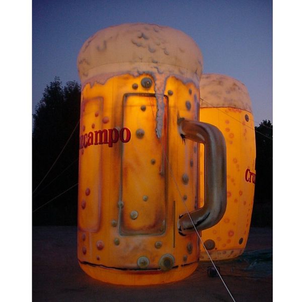 6m 20ft Custom made giant&3mH inflatable beer bottle led glass beers mug air balloon decoration toys sport for advertising