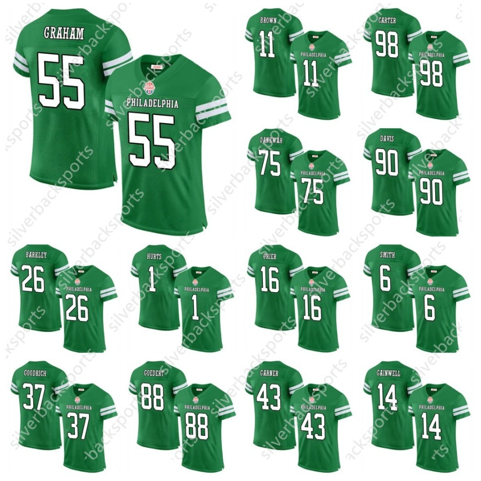 26 Saquon Barkley Jalen Hurt Men-Youth Custom Football Jersey Brown Carter DeVonta Smith Jason Kelce Kenny Pickett Cooper DeJean Huff Lane Johnson M
