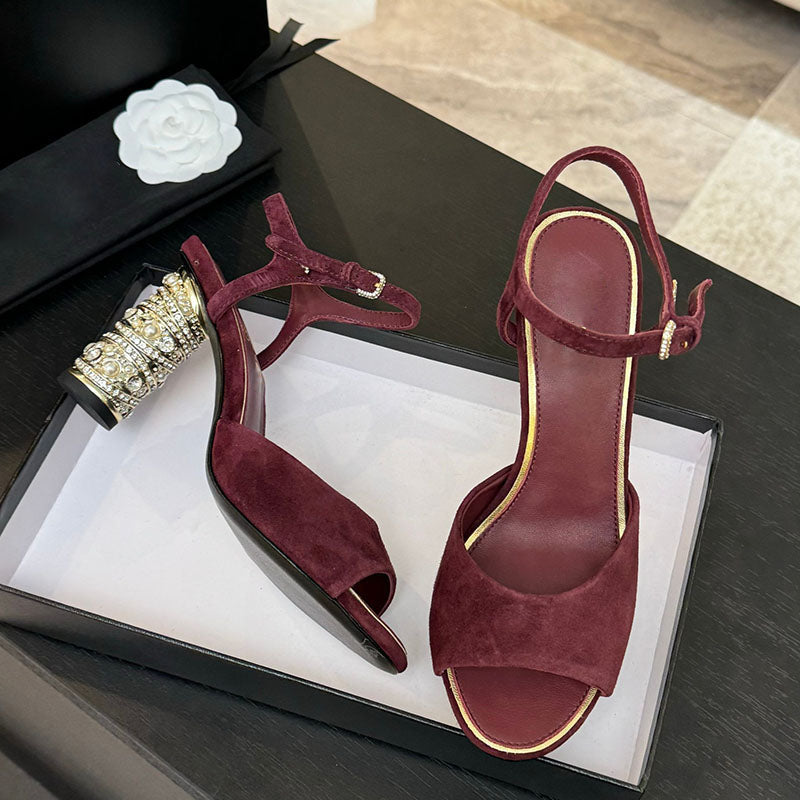 Cowhide Women Slingbacks Sandals Chunky Heels 8.5cm Dress Shoe Designer Buckle Strap Outdoor Leisure Shoe For Party Slip On Slides With Dust Bags Mu