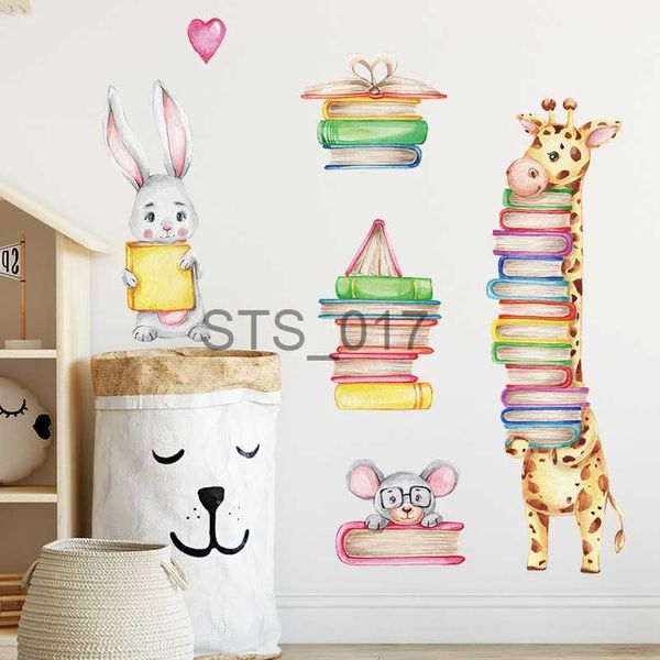 Other Decorative Stickers Giraffe Rabbit with Book Wall Stickers Nursery Decor Kids Reading Room Decoration Student Library Decal room Mural