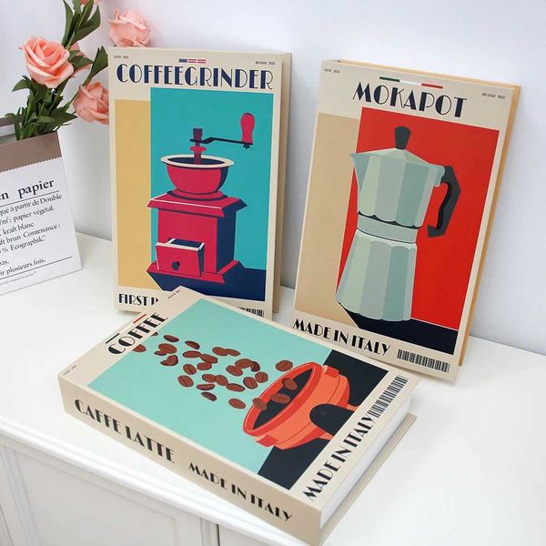 Italian espresso beans luxury fake book decoration coffee table book club villa decoration shooting props W240826