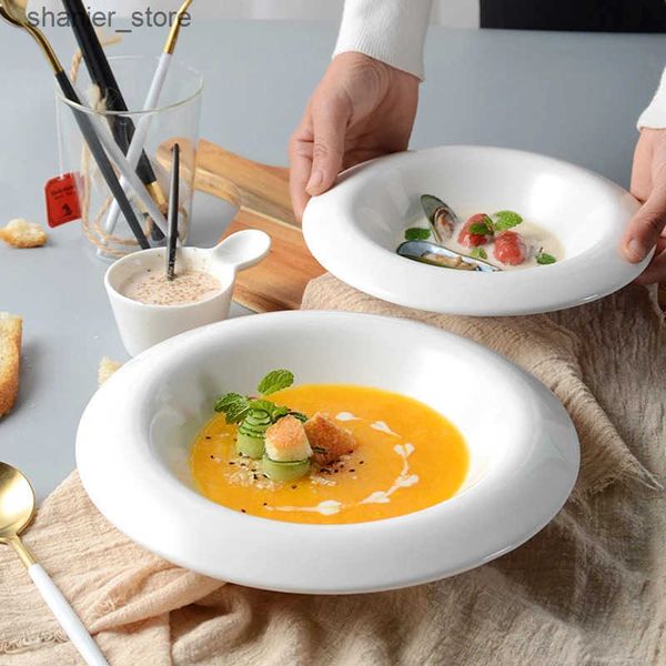Dishes Plates Pure white Western cuisine plate noodle dish ceramic dish household dish restaurant dish creative snack dish L240910
