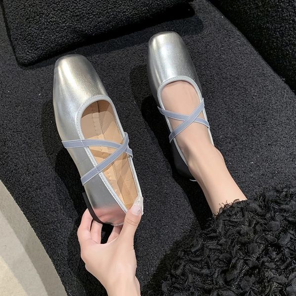 Glitter Silver Bowtie Flats Shoes Women Round Toe Patchwork Plaid Leather Loafers Flat Shoes Women 241202