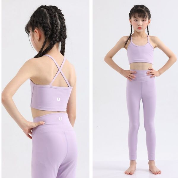 LUwomen-1888 Children Yoga Suit Beautiful Back Strap Quick Drying Dance Yoga Outfit Training Fitness Wear Bra and Pants Set