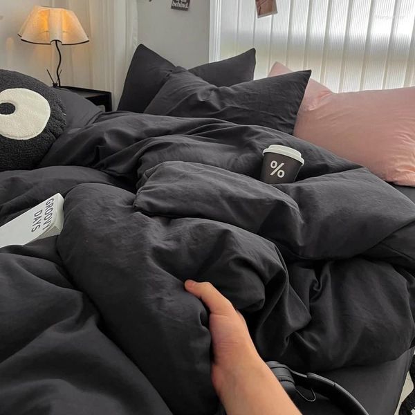 Bedding Sets Pure Black Duvet Er Microfiber Solid Color Set 3Pcs Comforter Home Bedroom Decor Quilt With 2 Pillowcase Drop Delivery Ga Otxt9