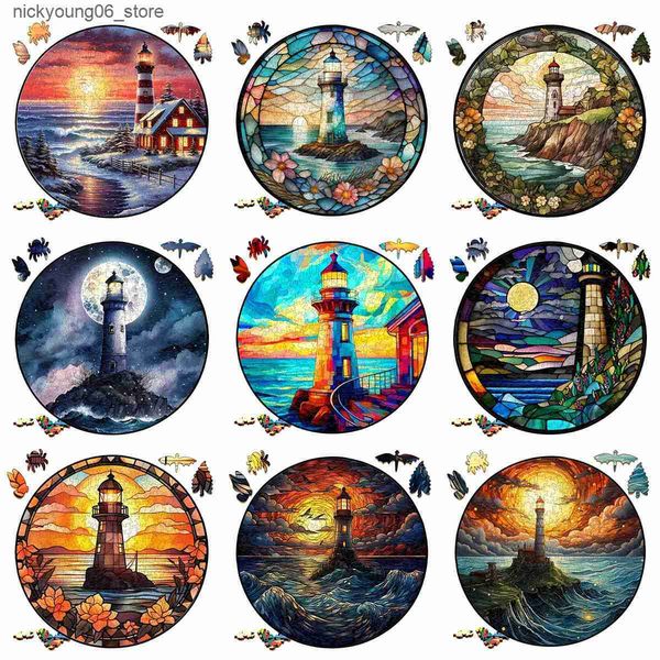 3D Puzzles Wooden Puzzle Toy Sunset Sea Tower 3D Wood Jigsaw Puzzles Color Sorting Game Brain Teaser Secret Puzzle For Child Educational L24