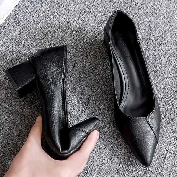 3-5cm thick high heels womens shoes square heel leather shoes pump Zapatos De Mujer fashion designer office womens single shoes X241014