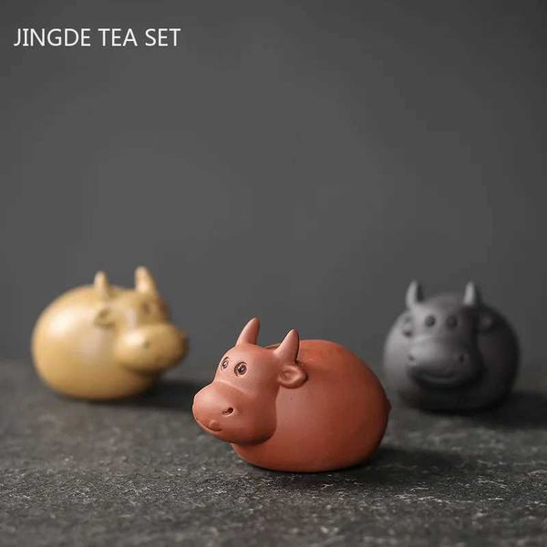 1 handmade mini finger tip purple clay tea pet cute cow statue decoration accessory craftsmanship W240815