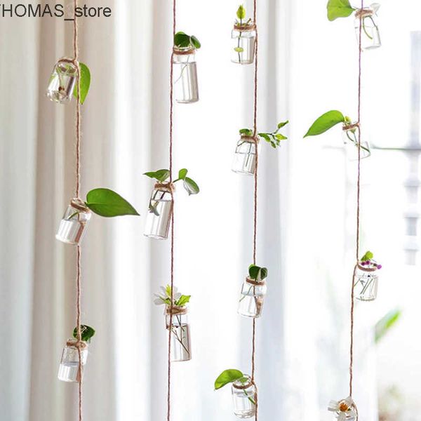 Planters Pots Mini Hemp Rope Glass Hanging Bottle 1 Strings Hanging Vase With 8 Mini Bottle Flower Plant Hydroponic Containe L240910