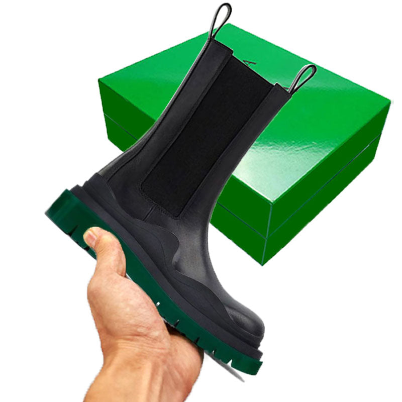 Green sole Women Man BOTTEGA boots luxury Tire Lean Leather Chelsea Women&#039;s Lug booties Men platform chunky shoes lady Knight High top boots de