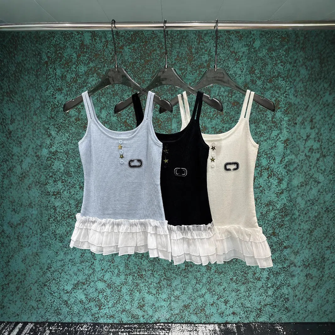 Womens Tops T Shirts Knits Tees Regular Cropped Tank Top Cotton Jersey Tanks Embroidered