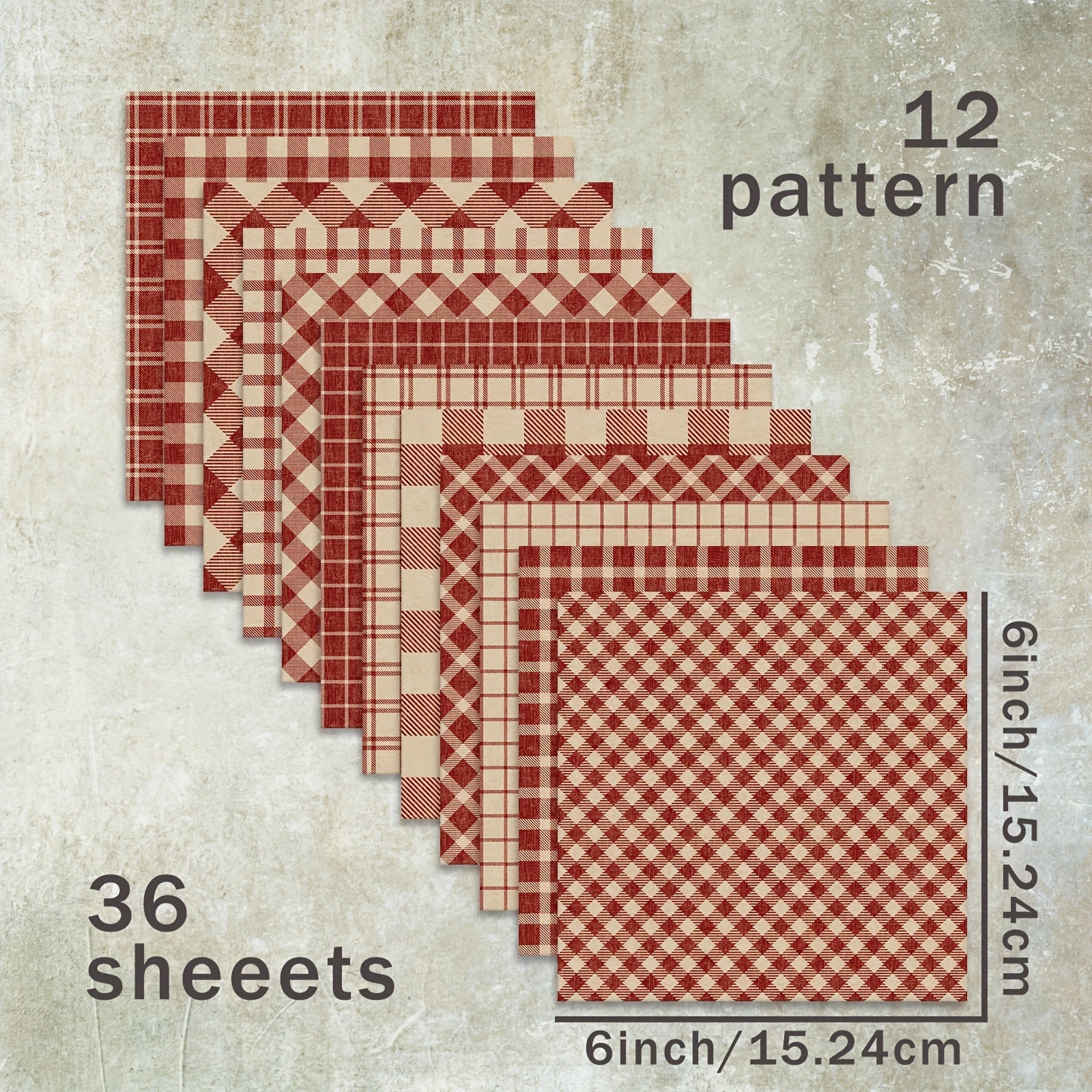 TEMU 36 Sheets 6x6inch Gingham Paper, Heavyweight Cardstock For Bullet Journal, Scrapbooking, Greeting Cards, Albums, Crafts, Office Supplies