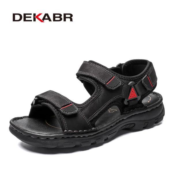 DEKABR Size 48 Male Genuine Leather Sandals Summer Casual Men Vacation Beach Shoes Fashion Outdoor Non-Slip Sneakers a66a