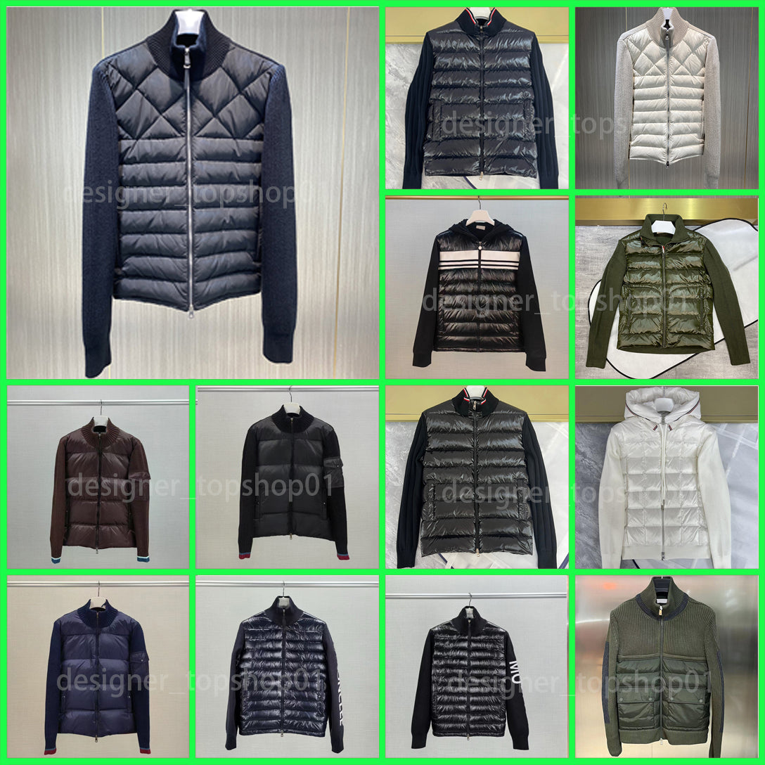 mens vest puffer jacket Down Men&#039;s Parkas Embroidered Badge Stand Collar Knitted Splice Sweater Down puff Jacket Sweater Casual puffer Coat Swe
