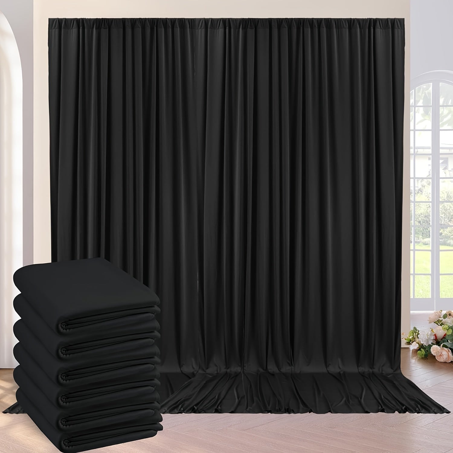 TEMU 30ft X 10ft Black Backdrop Curtains Black Drape For Backdrop Halloween Thick Solid Fabric Cloth Backdrop 6 Panels 5ft X 10ft