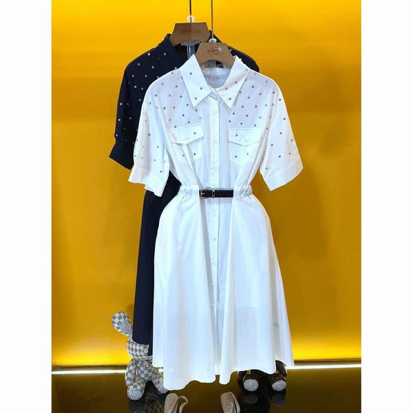 Original designer skirt temperament socialite diamond POLO collar new French black white A-line skirt collar short sleeve slimming party sea