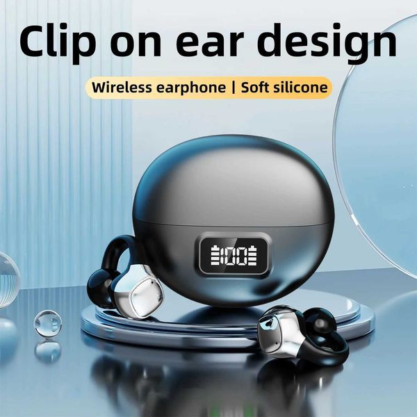 Clip on Earbuds Open Ear Wireless Headset 5.4 earphones with microphone noise cancelling waterproof sports earphones Y250108