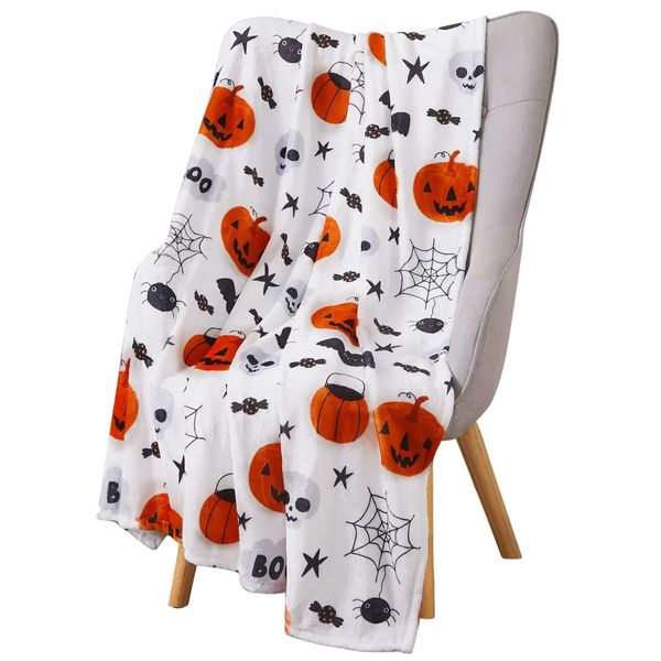 Halloween Throw Blanket Lantern Pumpkins with for Sofa Bed Couch Chair or Dorm Super Soft Lightweight King Queen Size Candy CornXJ241111