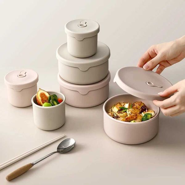Bento Boxes 700ML 250ML Round Silicone Lunch Box Refrigerator Fresh-keeping Box Microwave Dishwasher Safe Food Storage Container with Lid S2