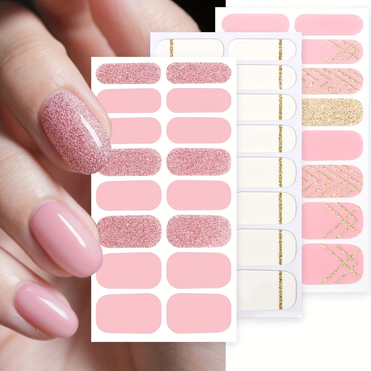 TEMU 48pcs Full Coverage Nail Polish Strips - Glitter Stripes Self-adhesive Nail Wraps, Fantasy Theme Diy Nail Art Stickers For Women & S, Glossy