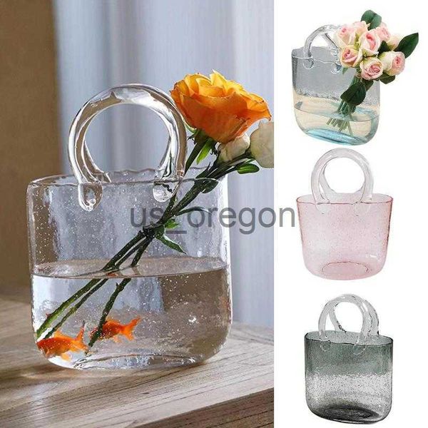 Vases Creative Clear Glass Vases Fish Tank Bubble Flower Handbag Bag Hydroponic Plants Container Vase Water Arrangement Ornaments x0630