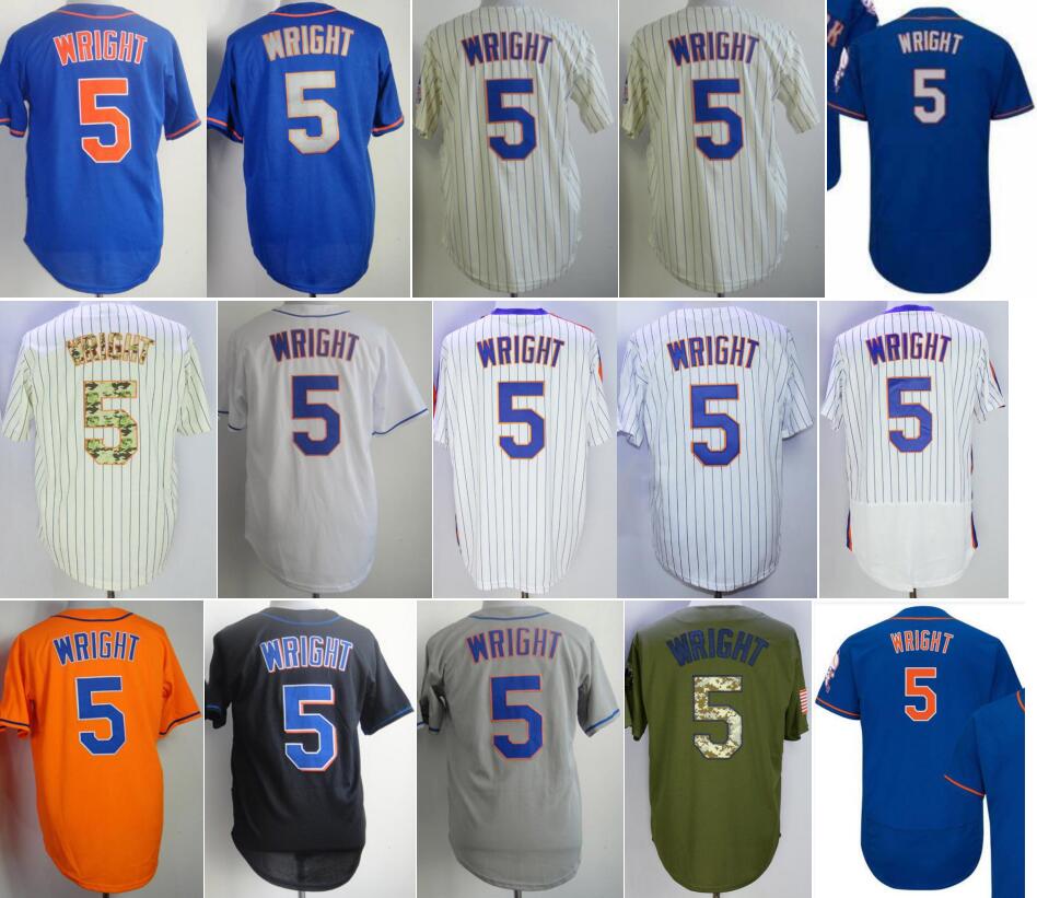 Men Vintage 5 David Wright Baseball Jersey Retire All Stitched Team Flexbase Cool Base Blue White Orange Grey Beige Black Army Green Away Color Retr