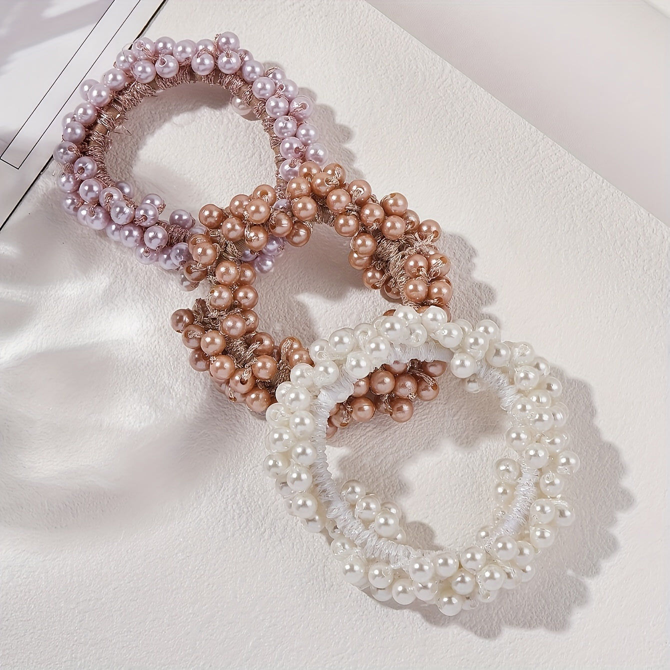 TEMU 3pcs Elegant Pearl Hair Ties - Vintage Ponytail Holders For Women & Girls, Photoshoots