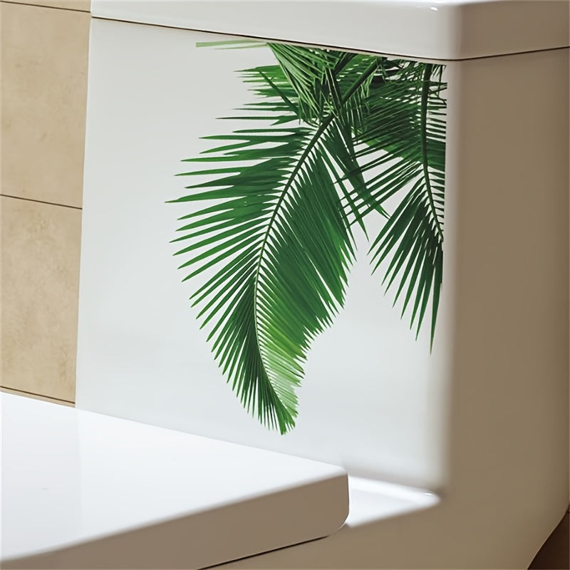 TEMU Tropical Leaf Pattern Self-adhesive Toilet Lid Decals, & Remove Bathroom Wall Stickers For Home And Hotel, , Rectangular Shape, Bathroom
