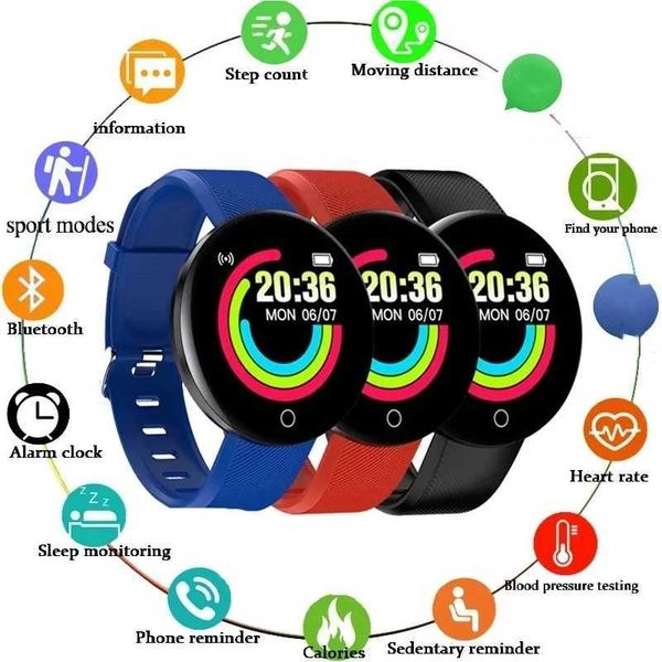 High Quality D18 smartwatch with color circular screen heart rate blood pressure sleep monitor walking exercise sports smart bracelet music