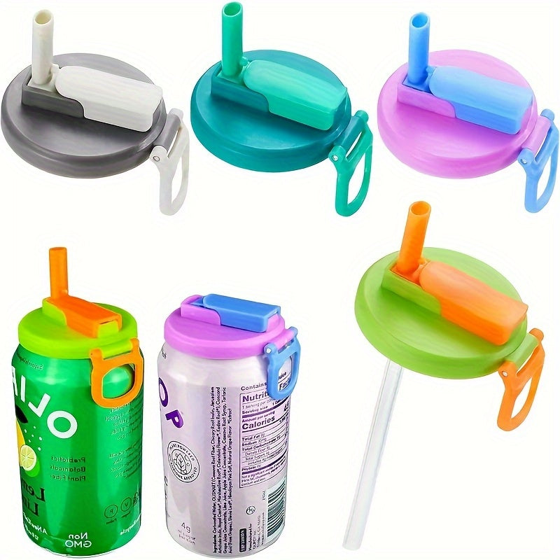 TEMU 4pcs Leakproof Soda Can Lid Straw Combo - Spill-proof Can Covers With Attached Straws, Food-grade Silicone, Compatible With Soda, Beer, , For