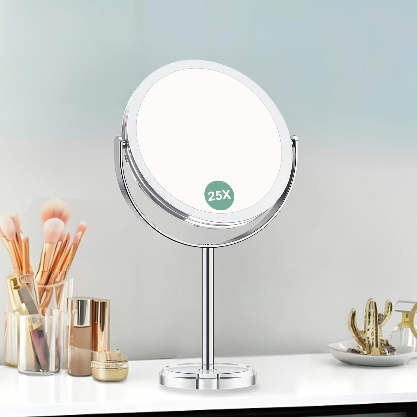 TEMU 25x Magnifying Makeup Mirror On Round Stand For Tabletop, Double-sided 25x-1x Magnification Mirror, 360 Free Standing Desk Vanity Mirror For