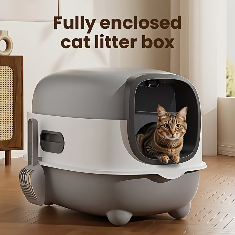 TEMU Large Cat Litter Box, Fully Enclosed, Splash Proof, Easy To Store, , Can Hold Cat Litter, With A Shovel, Easy To Clean - Suitable For Small And