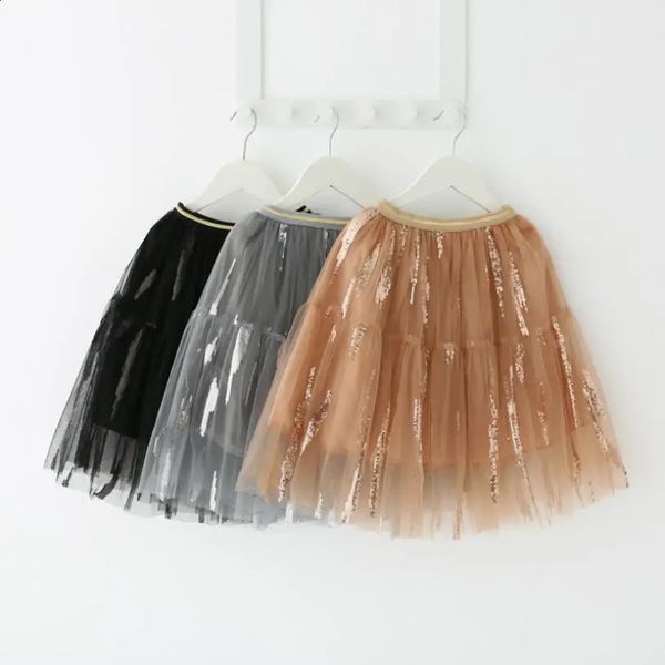 High Quality Sequined Tulle Girls Tutu Skirt Baby Shiny Wedding Girls Dance Skirts Child Skirts Girl Fluffy Long Pettiskirt 250206