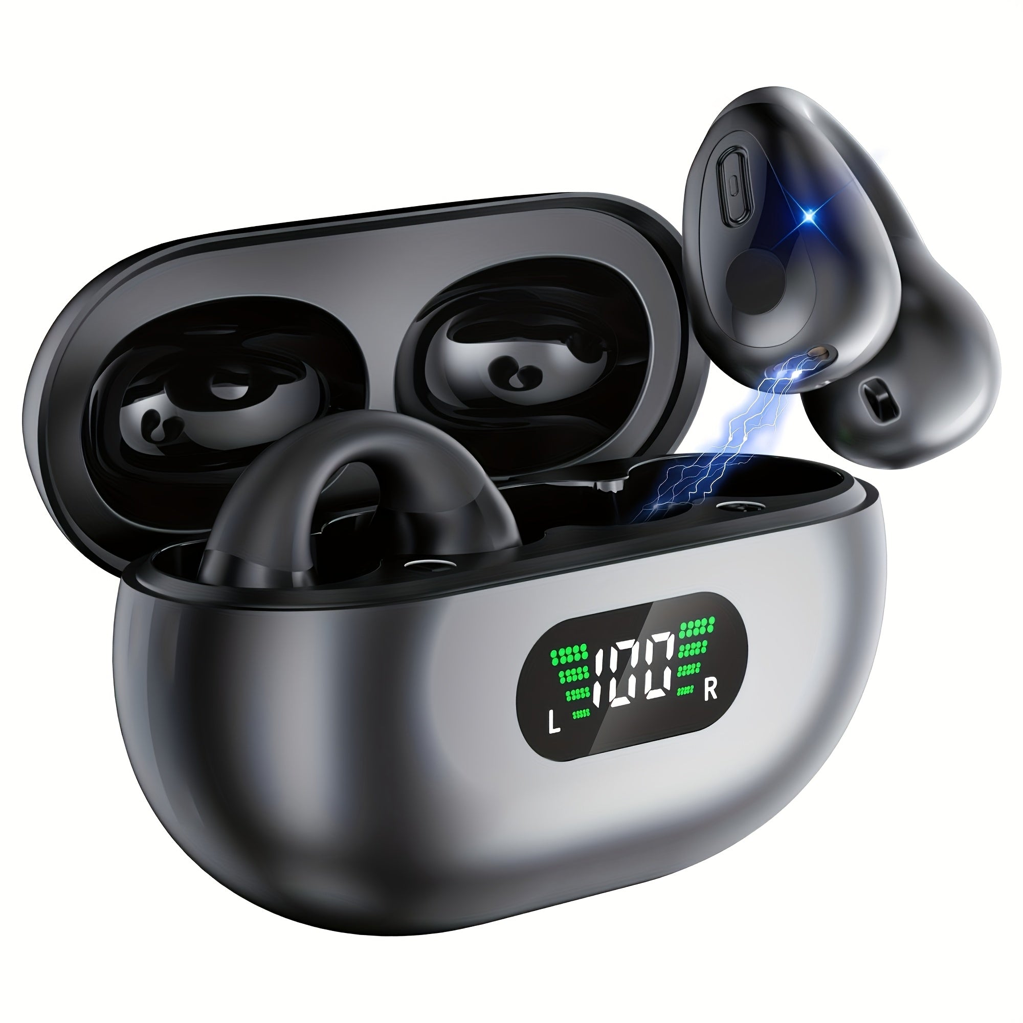 TEMU Wireless Ear Clip On Headphones Wireless, Wireless 5.4 Earbuds, Earphones Built-in Microphone, Wireless Charging Case & Display, Wireless