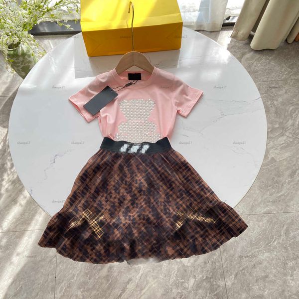 Top tracksuits summer girls dress sets kids designer clothes Shiny iron doll T-shirts and Letter printed skirts