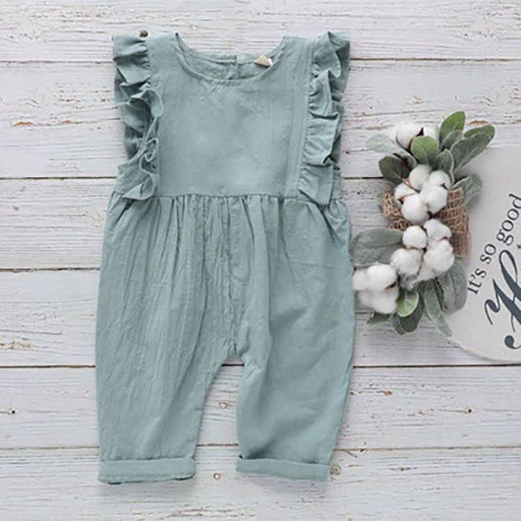w465 Ins Baby Cotton Linen Rompers Summer Toddler Kid Ruffle Sleeveless Jumpsuits Summer Infants Soft Clothes