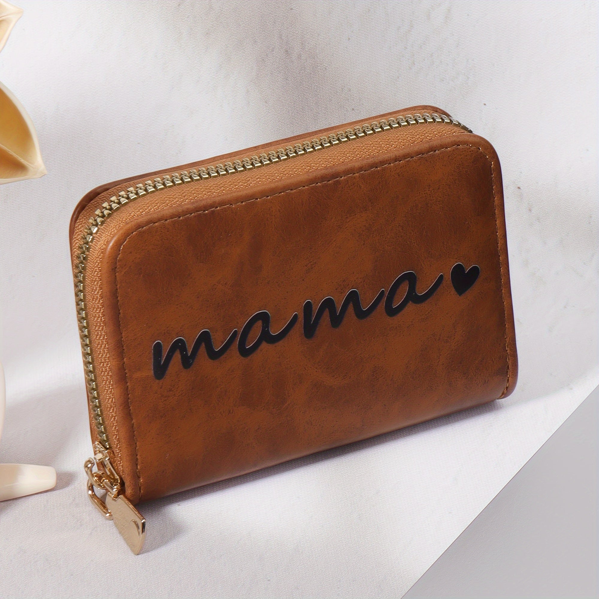 TEMU [ Essential] Print Wallet - Stylish Zippered Credit Card Holder With Multiple Slots, Lightweight & For Use, -black-pink-light Brown, School Dorm