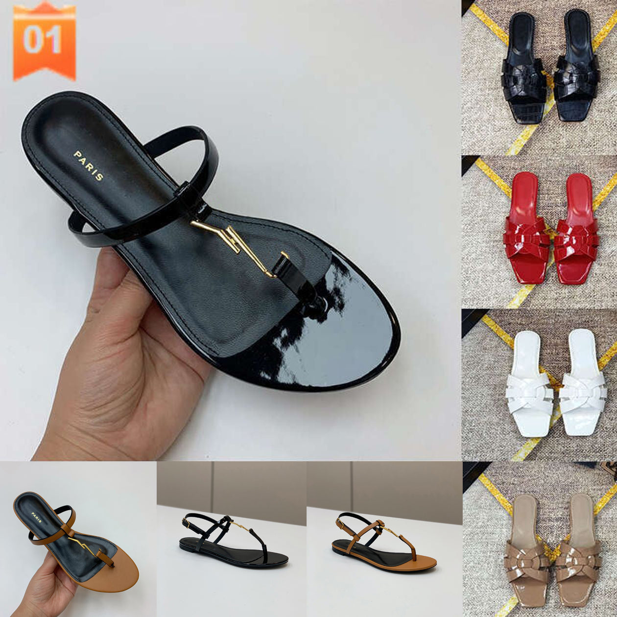 Designer Slippers Tribute Rubber Slides Leather Flat Heels Claquette For Female Womens Summer Outdoor Shoes Fashion Sandals Sandles 35-42 Flip Flops