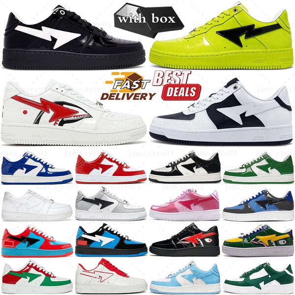 With box Designer Shoes Sneaker Mens Womens Low Patent Leather Black White Blue Green Pink Camo Camouflage Skateboarding Jogging Sports Trai