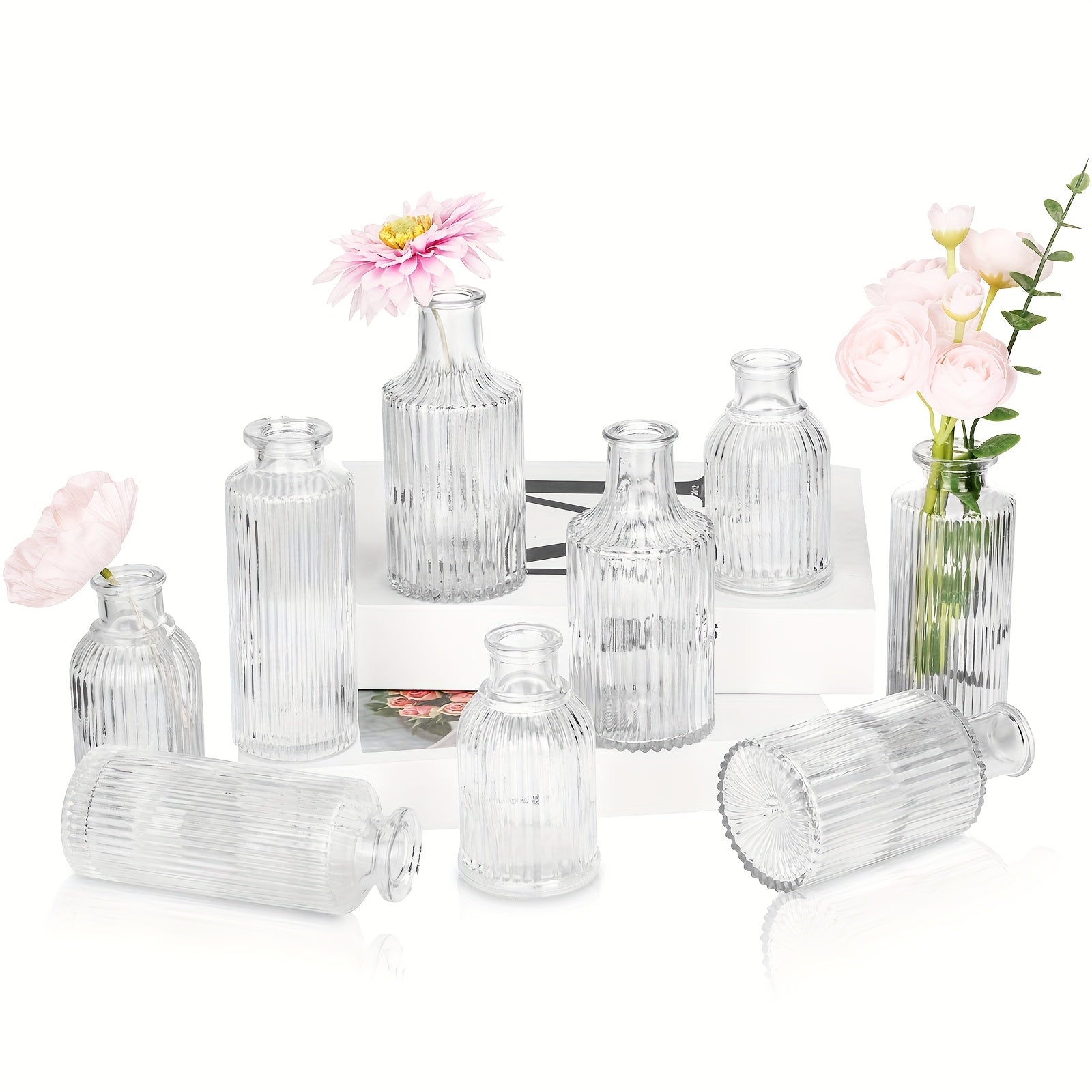 TEMU Tomnk 9-12-24pcs Glass Bud Vases, Small Bud Vase In Bulk, Mini Flower Vase For Centerpiece, Vintage Decorative Vase Set For Flowers, Wedding