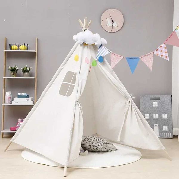 1.6M-1.35M Childrens Tent Teepee Childrens Tent Portable Tipi Baby Room Girls Cabana Boys Tent Decorative Carpet Light Flag W241230