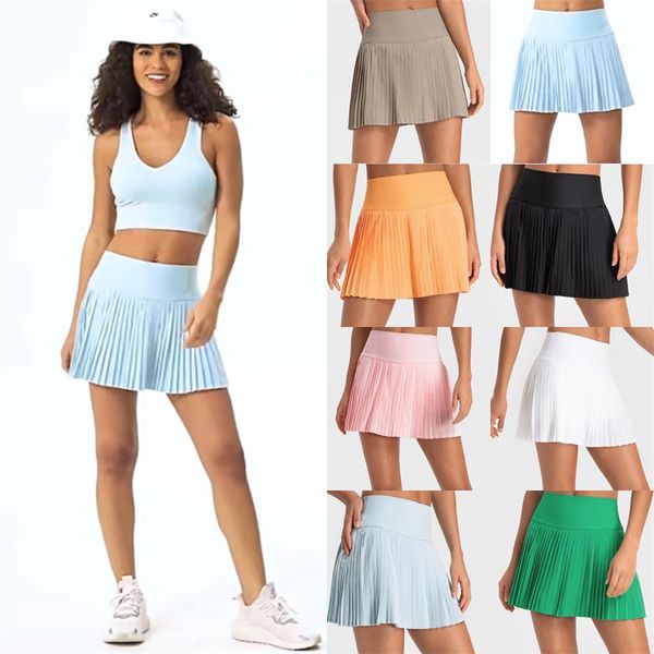 LL Pleated Skirts Yoga Outfits Tennis Golf Sports Shorts with Inside Pocket Womens Leggings Quick Dry Breathable Pants Running Exercise Fitn